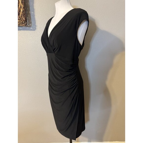 Ralph Lauren Dress Black 16 V Neck Stretch Washable Career Church Cap Sleeve - Picture 6 of 12